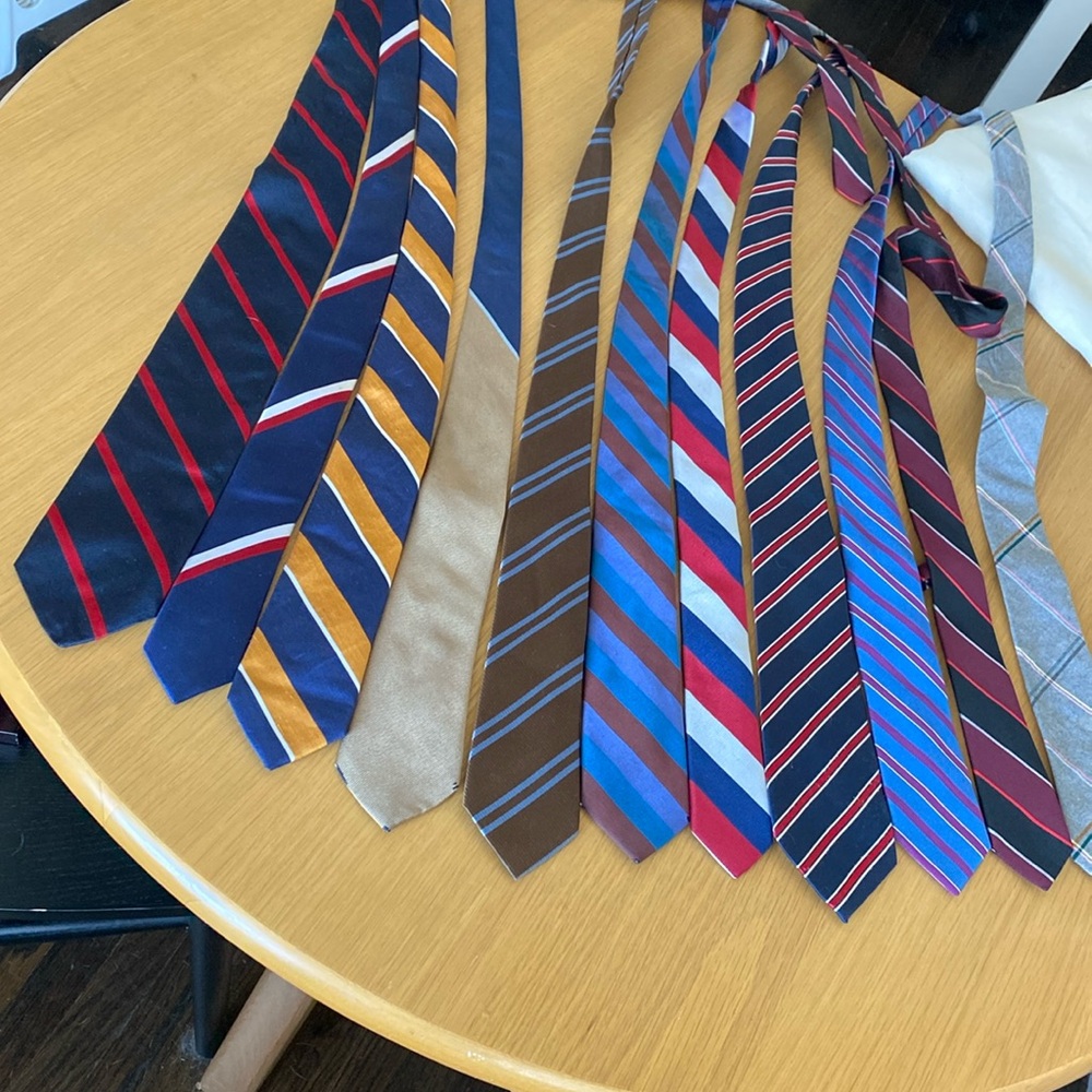 Lot of men’s ties, striped skinny ties for men